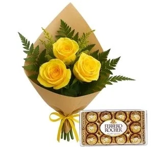 Ramalhete de 3 Rosas Amarelas com Ferrero Rocher