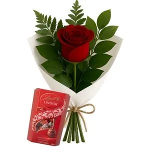 Rosa Solitária Vermelha com Chocolate Lindt