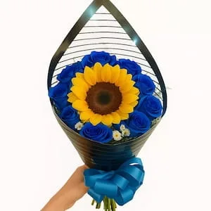 Buquê Azul com Girassol