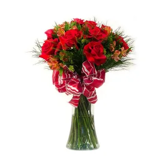 Arranjo De 12 Rosas Importadas Brilhante Vermelho