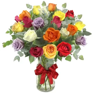 Arranjo De 18 Rosas Coloridas Felicidade