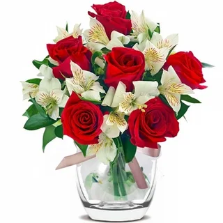 Arranjo De 6 Rosas Vermelhas E Astromélias Bem Querer