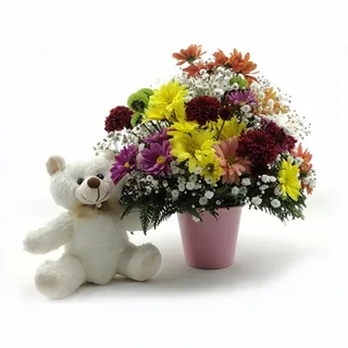 Arranjo De Flores Do Campo Colorido Para Ela + Urso