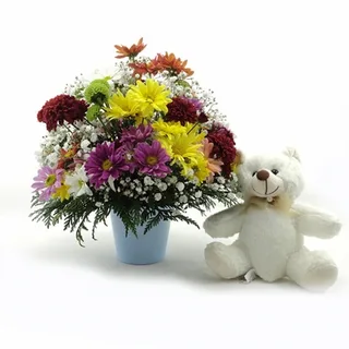 Arranjo De Flores Do Campo Colorido Para Ele + Urso