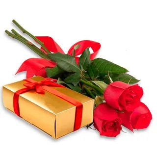 Buquê Com 3 Rosas + Uma Caixa De Bombom