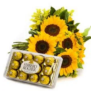 Buquê Com 6 Girassóis E Ferrero