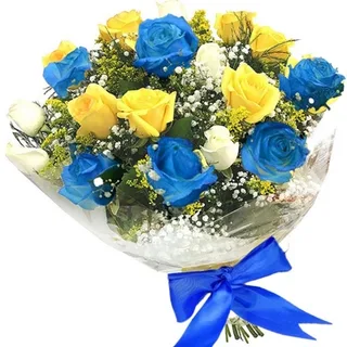 Buque De Rosas Azuis, Brancas E Amarelas