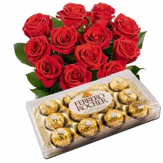 Buquê De Rosas Vermelhas Te Adoro + Ferrero