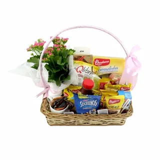 Cesta Com Flores, Frutas E Petiscos