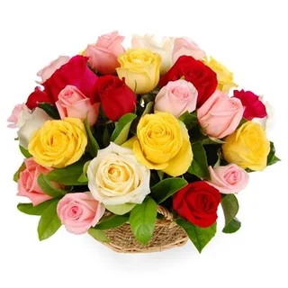 Cesta De Rosas Coloridas Arco Iris