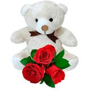 Trio De Rosas Vermelhas Com Ursinho