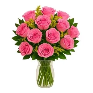 12 Rosas Rosadas em Vaso