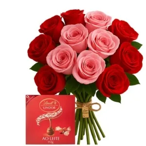 Buquê de 15 Rosas e Chocolate Lindt