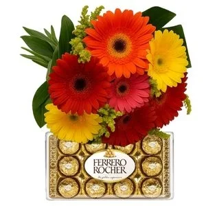 Buquê de Gérberas Coloridas e Chocolate
