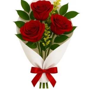 Buquê Rústico de 3 Rosas Vermelhas