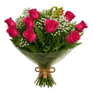 Buquê Tradicional 12 Rosas Rosadas