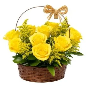 Cesta com 10 Rosas Amarelas