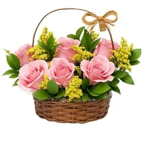 Cesta com 10 Rosas Rosadas