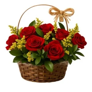 Cesta com 10 Rosas Vermelhas