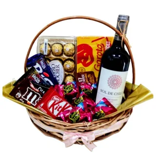 Cesta Vinho com Chocolate Especial