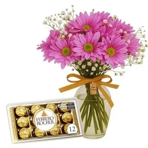 Mimo de Margaridas Rosadas com Chocolate