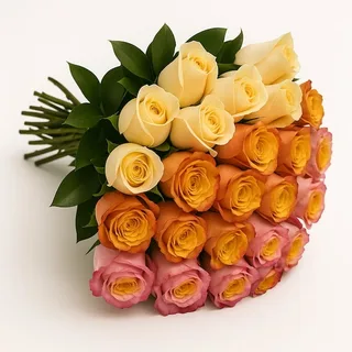 24 Rosas Coloridas (Amarelas, Laranjas e Rosadas)