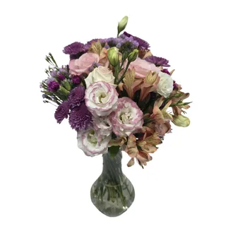 Arranjo de Flores Mistas Suaves no Vaso