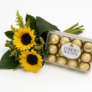 Buquê com 2 Girassóis e Ferrero Rocher