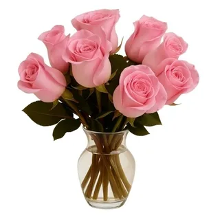 Arranjo de 10 Rosas Rosadas no Vaso de Vidro