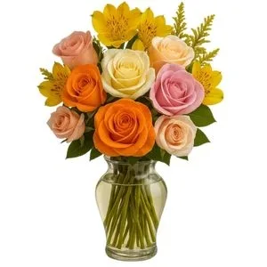 Arranjo de Rosas e Astromélias no Vaso