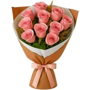 Buquê com 10 Rosas Rosadas