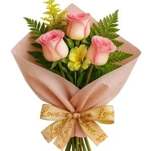 Buquê de 3 Rosas Rosadas