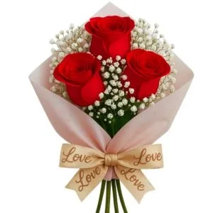 Buquê de 3 Rosas Vermelhas