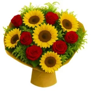 Buquê de Rosas com Girassol