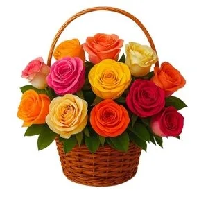 Cesta com 14 Rosas Colorida