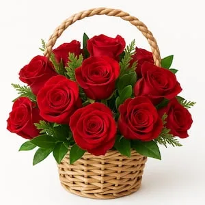 Cesta com 15 Rosas Vermelhas