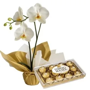 Orquídea Phalaenopsis Branca com Caixa de Ferrero Rocher
