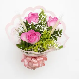 Buquê de 3 Rosas Rosadas