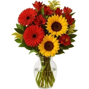 Arranjo de Girassol e Flores Vermelha
