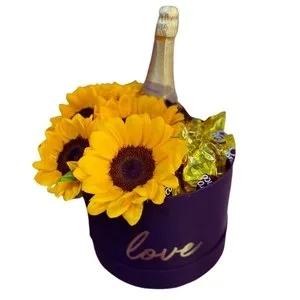 Box de Girassol com Espumante e Ouro Branco