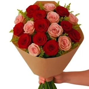 Buquê de 18 Rosas Rosada e Vermelha