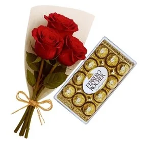 Ramalhete de 3 Rosas Vermelha com Chocolate