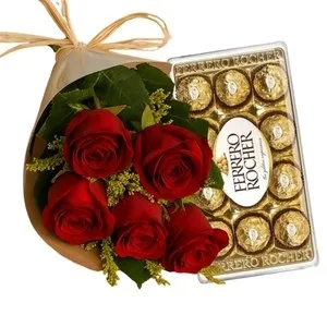 Ramalhete de 5 Rosas com Chocolate