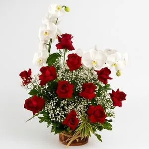 Arranjo Especial de Rosas Importadas com Orquídeas – Extremo Amor II
