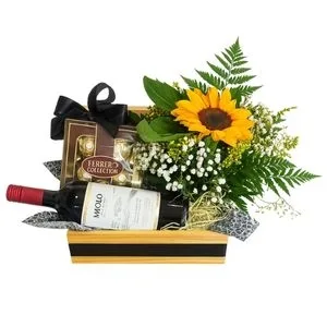 Baú de Vinho com Girassol – Brinde ao Sol