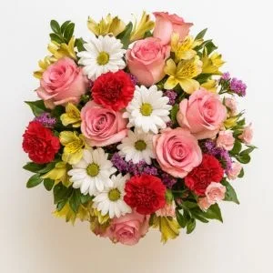 Buquê Colorido com Rosas, Cravos, Margaridas e Alstroemérias