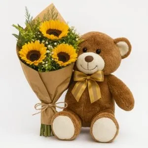 Buquê de Girassóis com Urso de Pelúcia