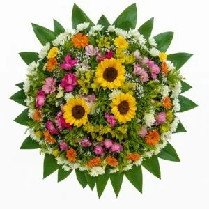 Coroa de Flores com Girassóis, Gérberas e Margaridas Coloridas