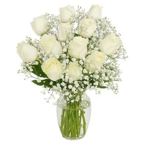 Arranjo de 15 Rosas Brancas no Vaso