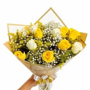 Buquê de 12 Rosas Branca e Amarela